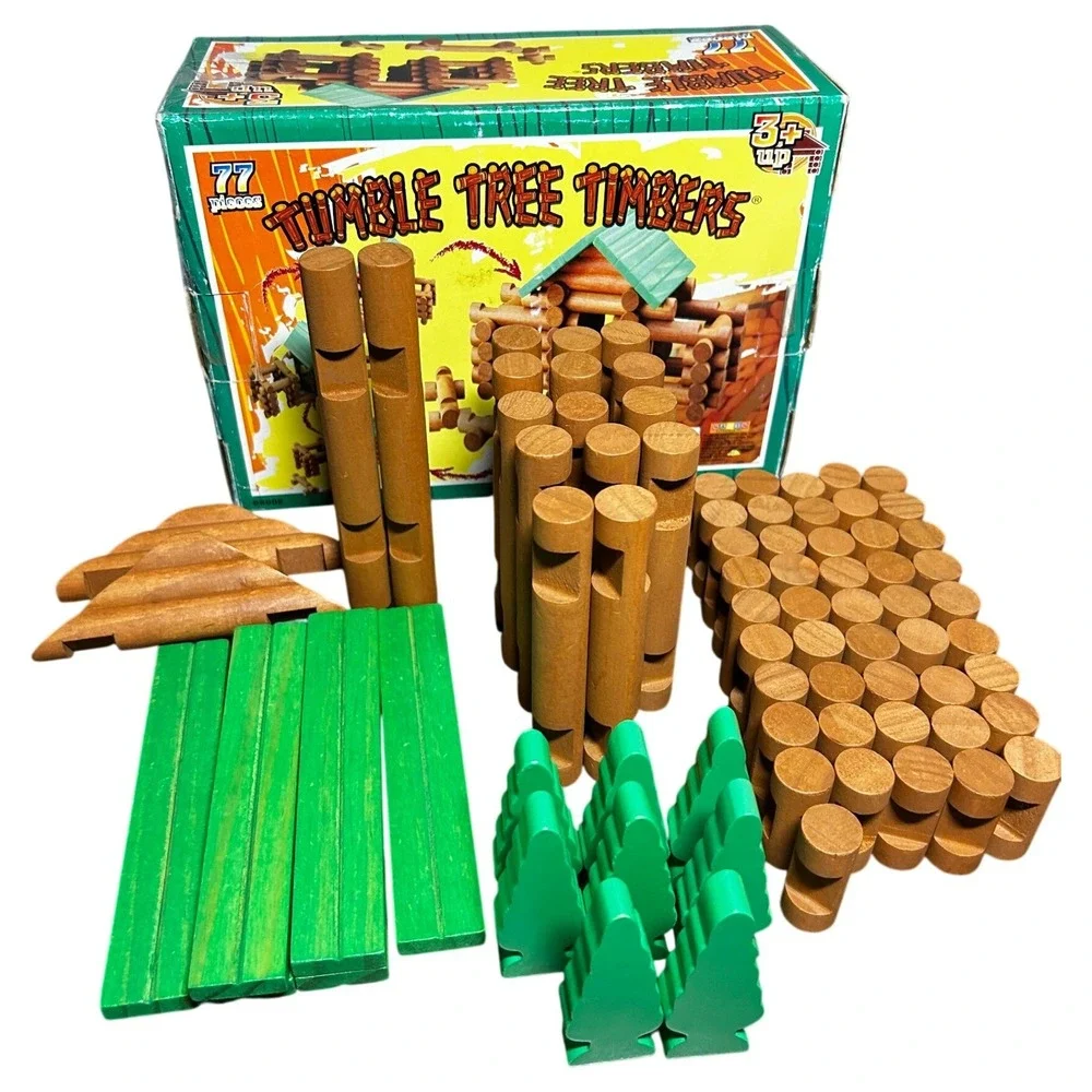 Tumble Tree Timbers 77 Piece Wooden Log Cabin Building Set 53006 Vintage Style